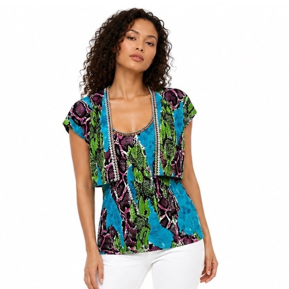 Alberto Makali Twin Set Rayon Blue Snakeskin Sequin Y2K Maximalist Womens S NEW